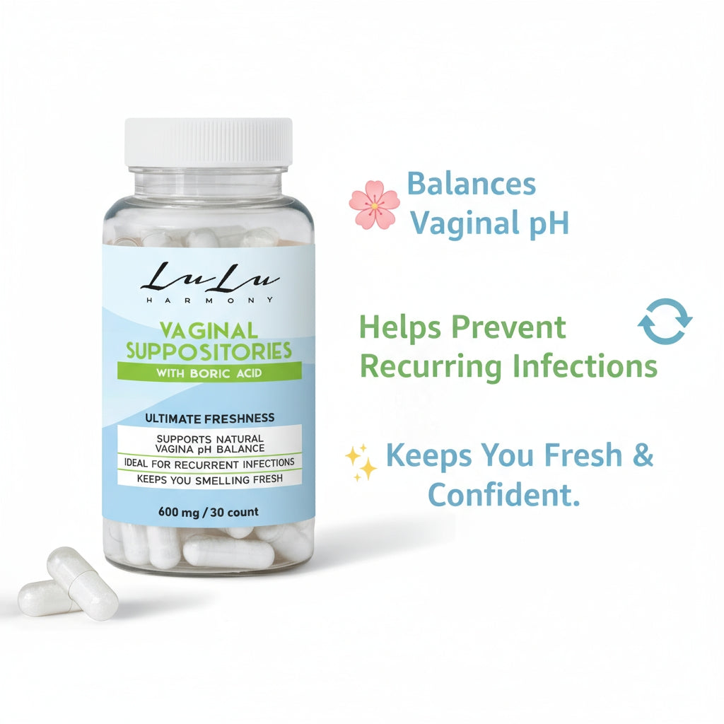 lulu harmony boric acid vaginal suppositories – 600mg | ph balance support, freshness & recurrence prevention (30 count)