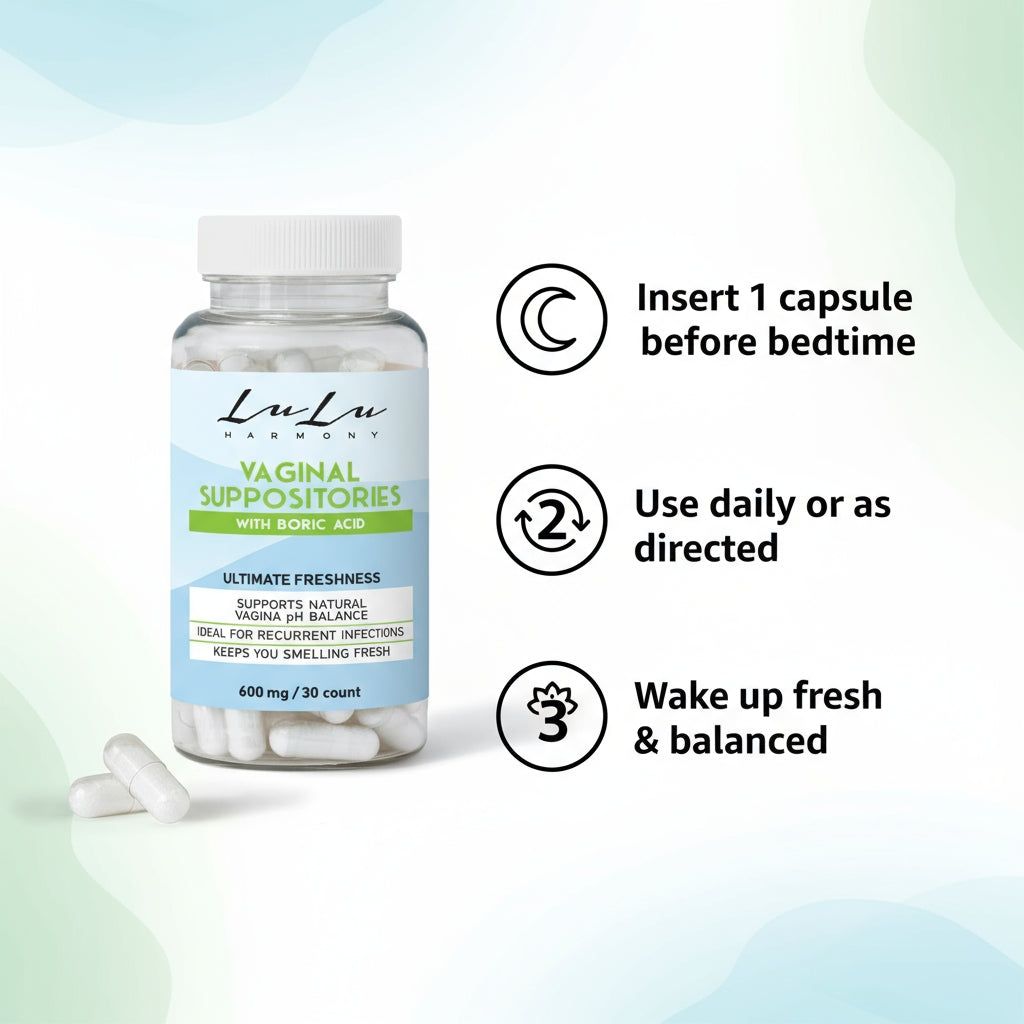lulu harmony boric acid vaginal suppositories – 600mg | ph balance support, freshness & recurrence prevention (30 count)