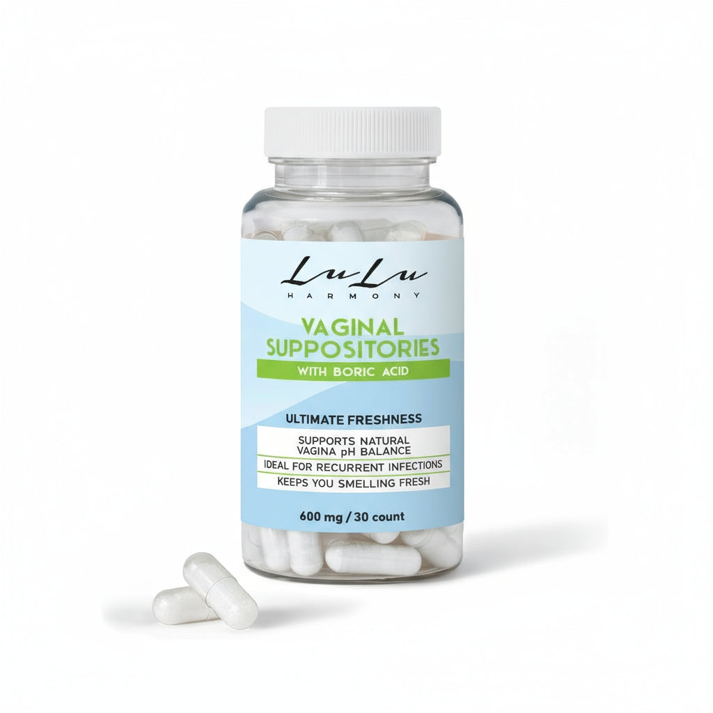 lulu harmony boric acid vaginal suppositories – 600mg | ph balance support, freshness & recurrence prevention (30 count)