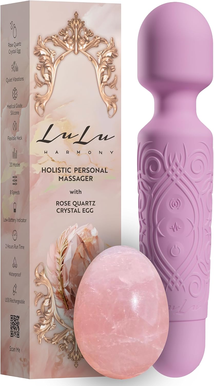 lulu wand massager vibrator with yoni egg - powerful multi-speed, emotional healing, self-love, romantic intimacy enhancement, and relaxation set for women - rose quartz