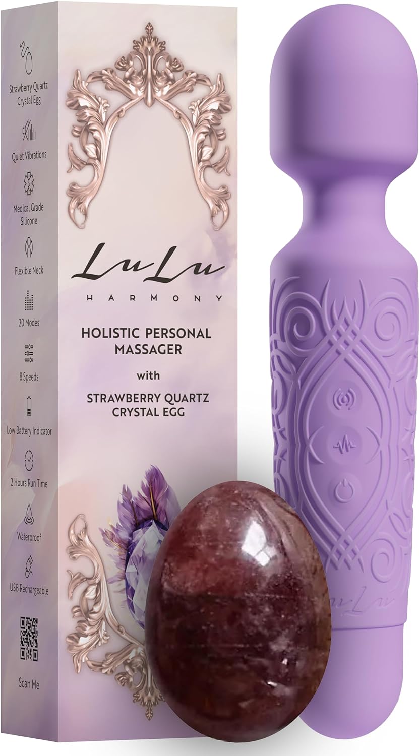 lulu wand massager vibrator with yoni egg - powerful multi-speed, emotional healing, self-love, romantic intimacy enhancement, and relaxation set for women - amethyst