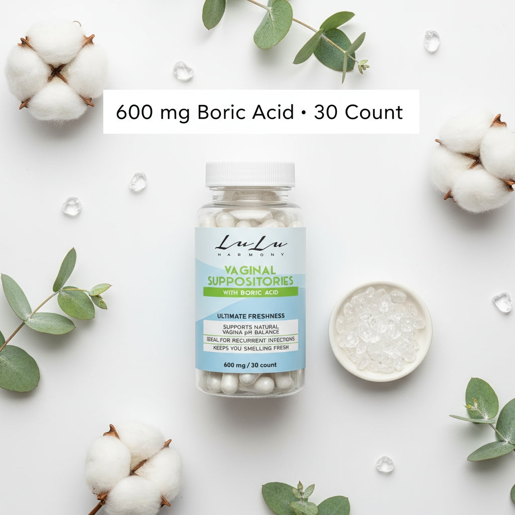 lulu harmony boric acid vaginal suppositories – 600mg | ph balance support, freshness & recurrence prevention (30 count)