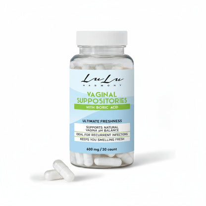 LuLu Harmony Boric Acid Vaginal Suppositories – 600mg | pH Balance Support, Freshness & Recurrence Prevention (30 Count)