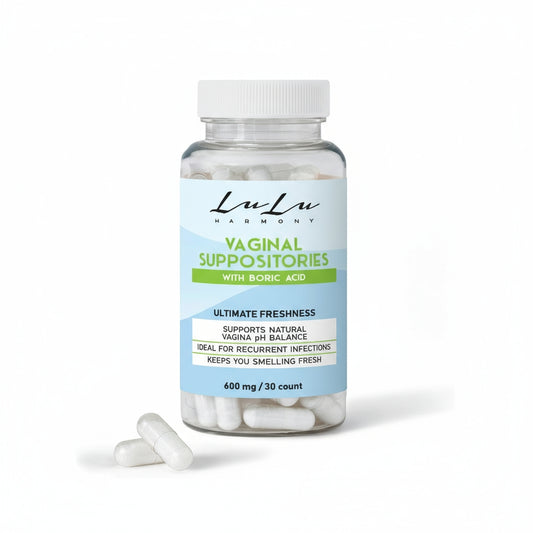 LuLu Harmony Boric Acid Vaginal Suppositories – 600mg | pH Balance Support, Freshness & Recurrence Prevention (30 Count)