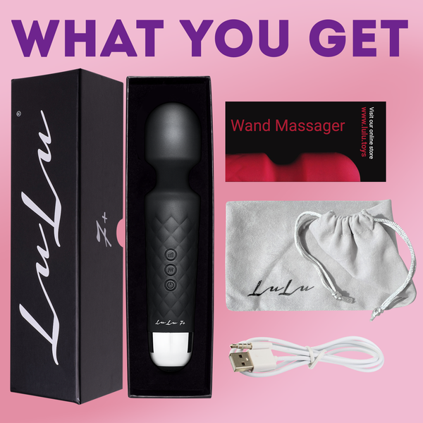 LuLu 7+ Black (old version) Powerful Handheld Electric Back Massager for Women - Strong Personal Magic Massage for Sports Recovery, Muscle Aches, & Body Pain - 20 Patterns & 5 Speeds